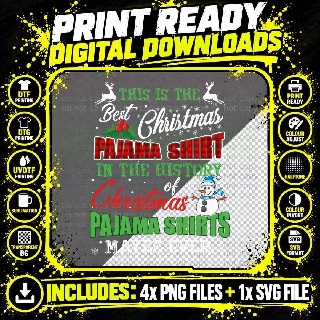Christmas Pajama Shirt, Holiday Jammies Png SVG Digital Bundle