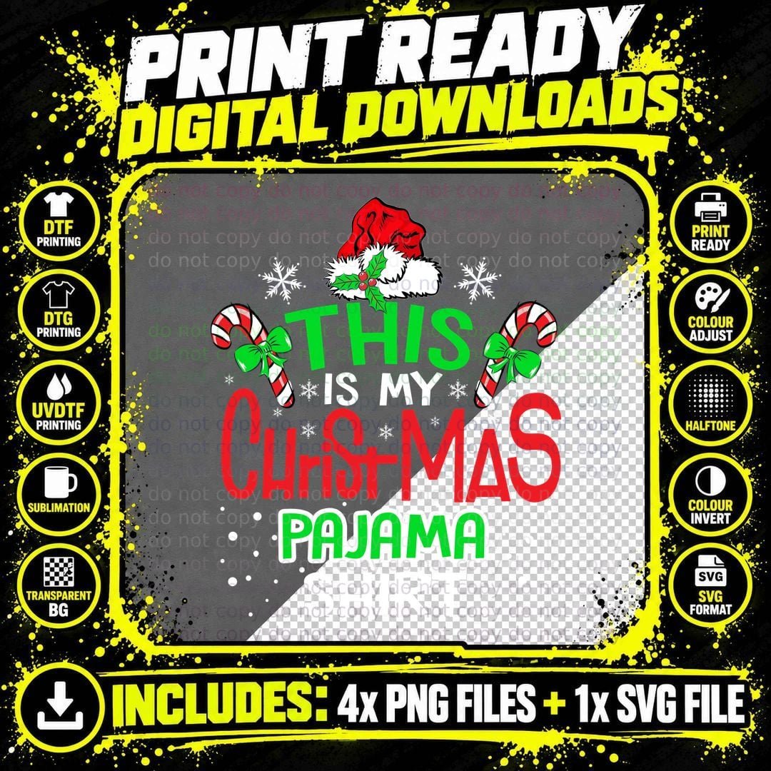 Christmas Pajama T-Shirt, Festive Holiday Design Png SVG Digital Bundle