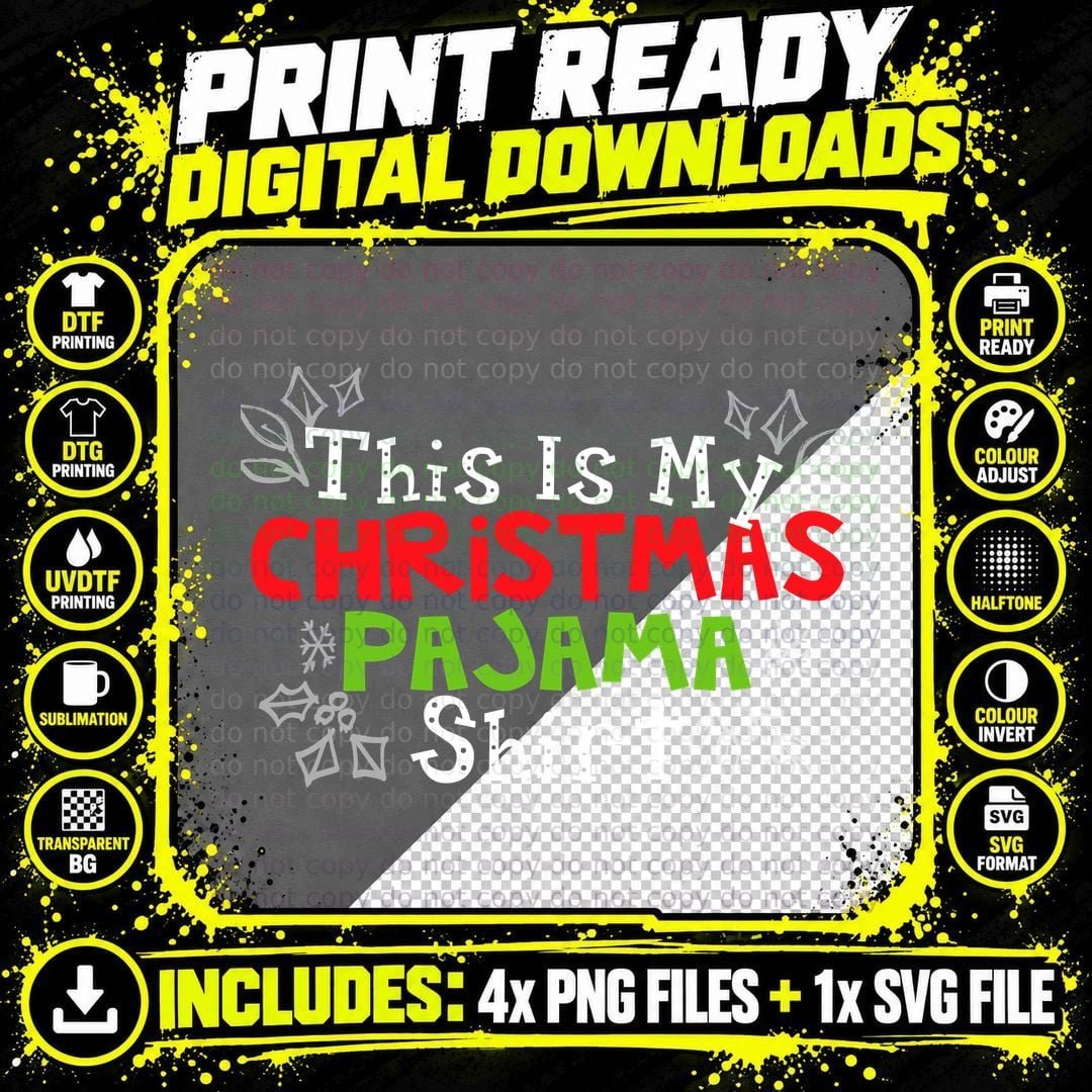 Christmas Pajama T-Shirt, Holiday Sleepwear Png SVG Digital Bundle
