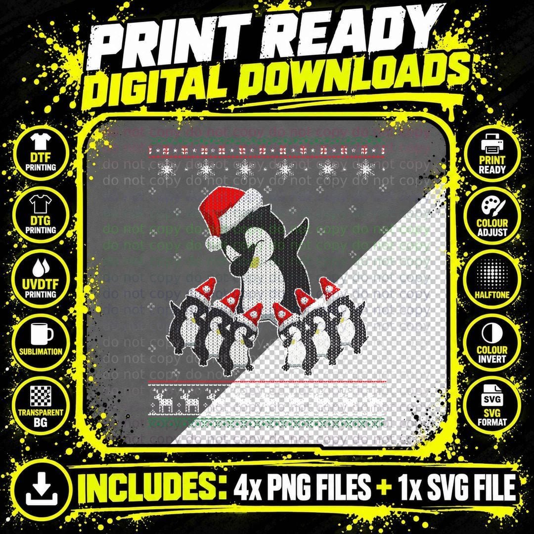 Christmas Penguin Santa Hat T-Shirt Png SVG Digital Bundle