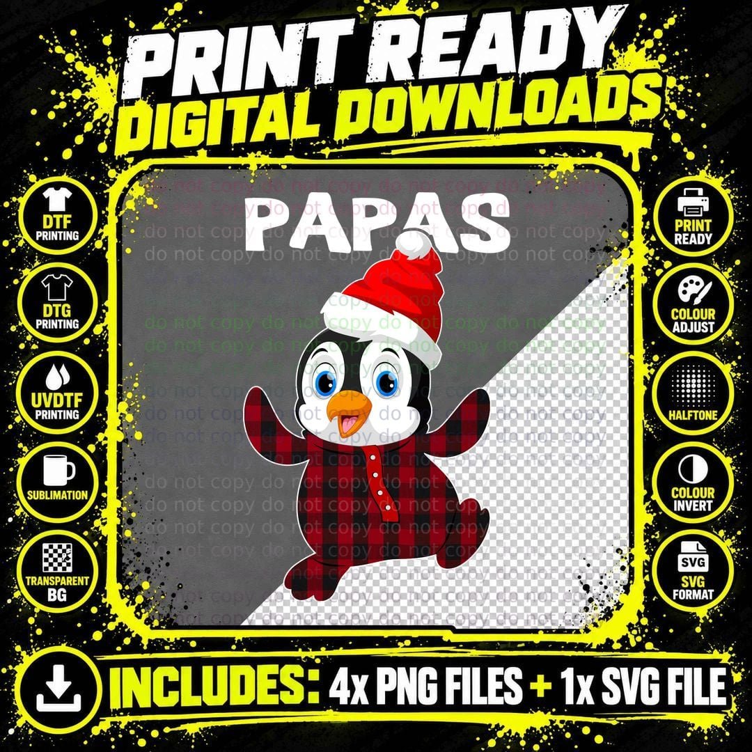 Christmas Penguin T-Shirt, Festive Holiday Plaid Png SVG Digital Bundle