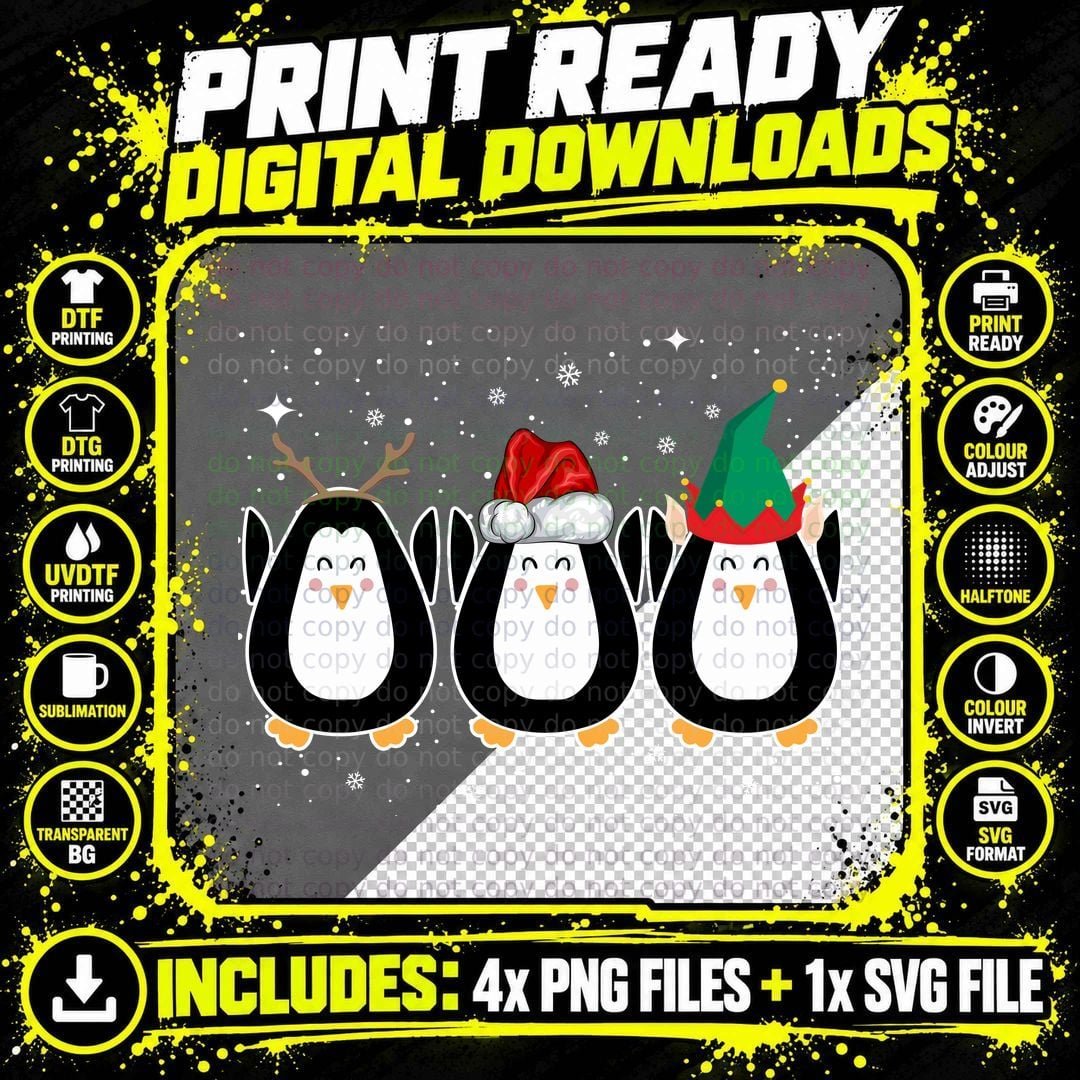 Christmas Penguin T-Shirt, Festive Holiday Style Png SVG Digital Bundle