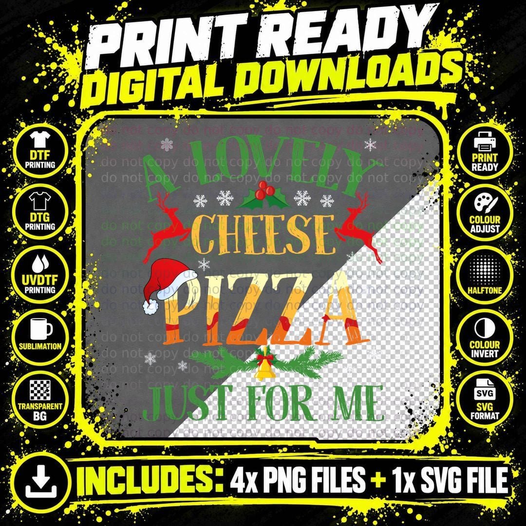 Christmas Pizza T-Shirt, Festive Holiday Design Png SVG Digital Bundle
