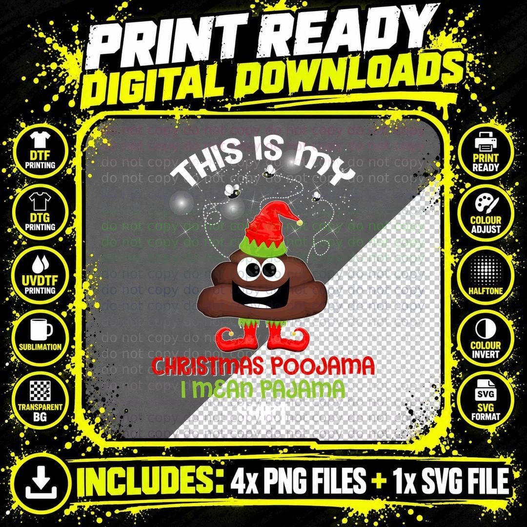 Christmas Poojama, Funny Christmas Pajama Png SVG Digital Bundle