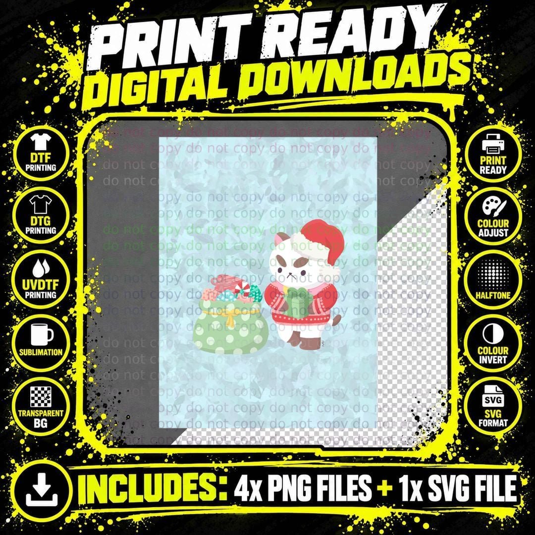 Christmas Puppycat T-Shirt, Festive Holiday Print Png SVG Digital Bundle
