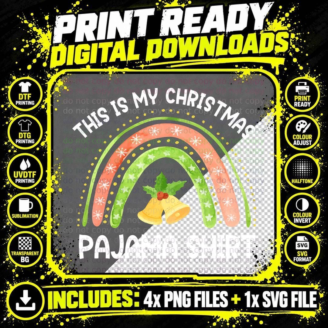 Christmas Rainbow Bells T-Shirt, Festive Holiday Print Png SVG Digital Bundle