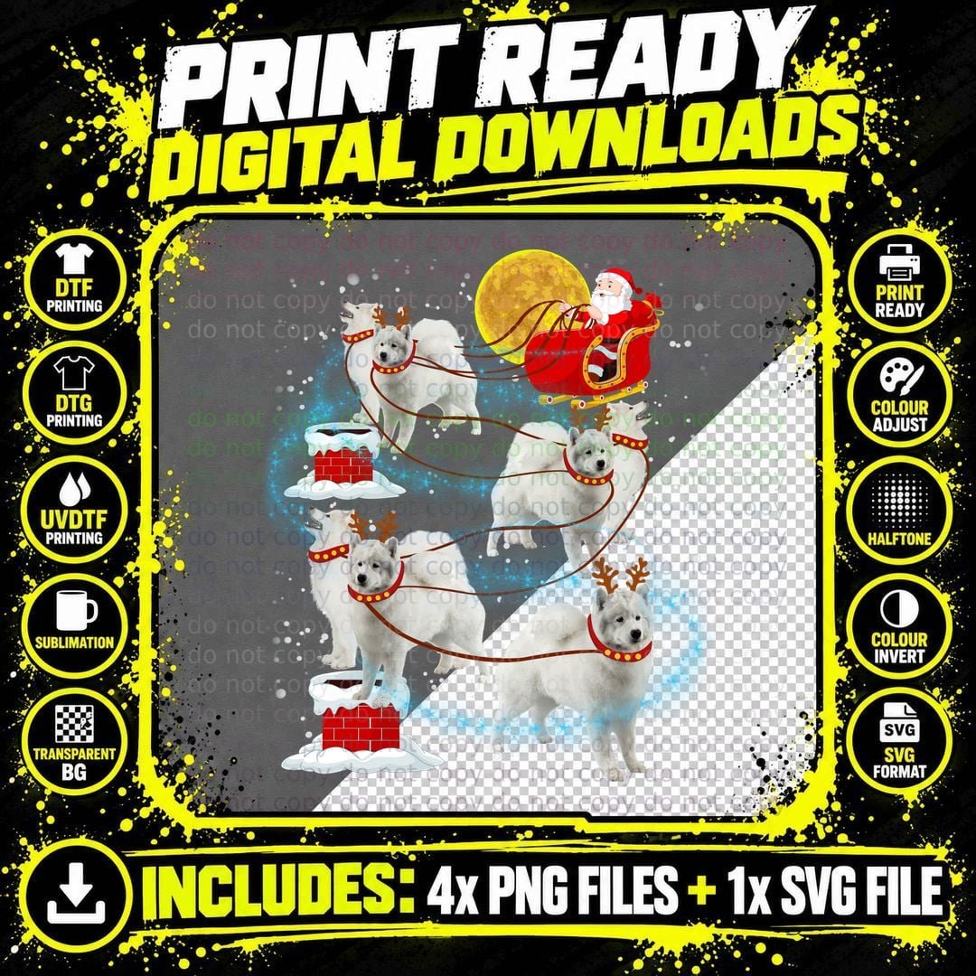 Christmas Reindeer Dog Santa Sleigh T-Shirt Png SVG Digital Bundle