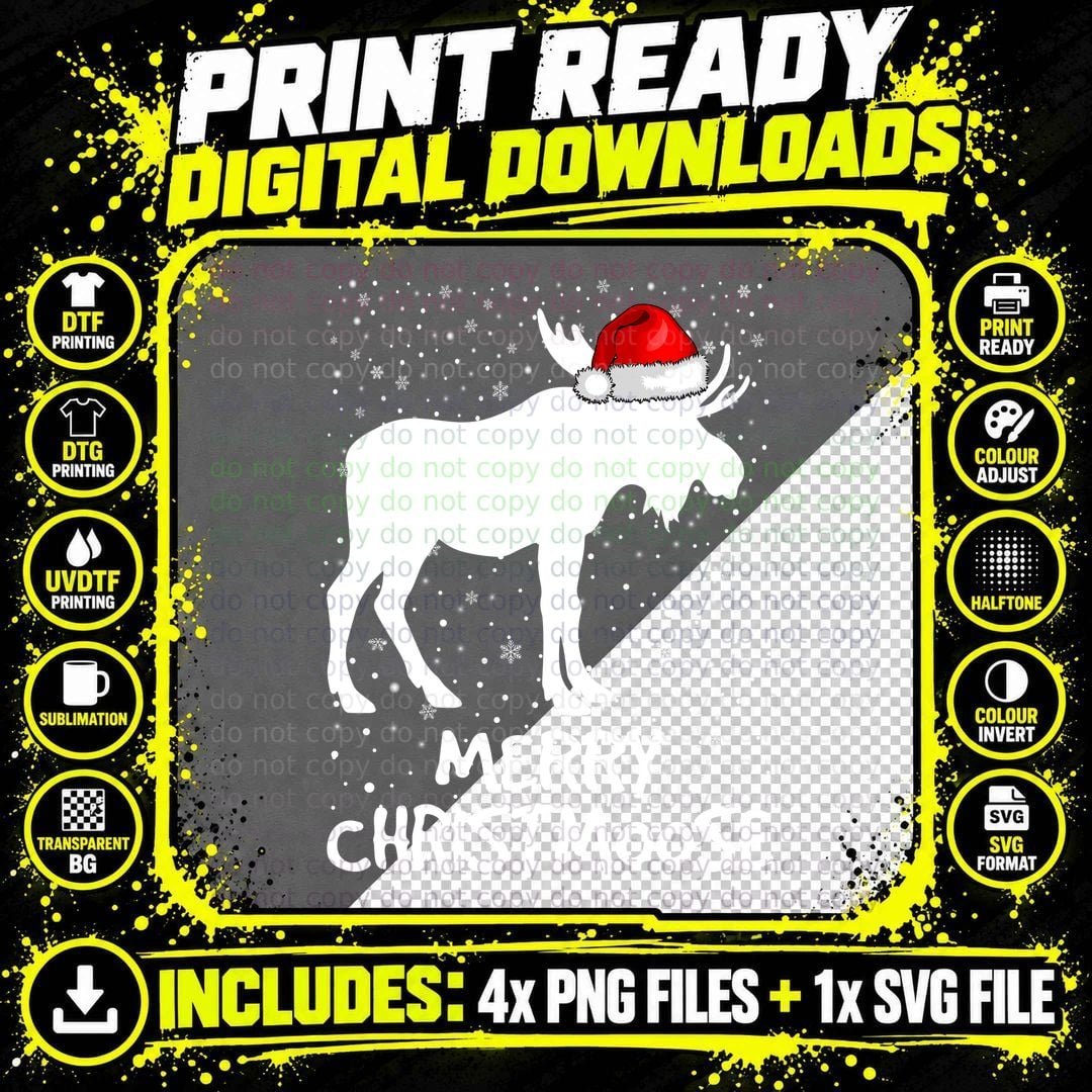 Christmas Reindeer Santa Hat T-Shirt Png SVG Digital Bundle