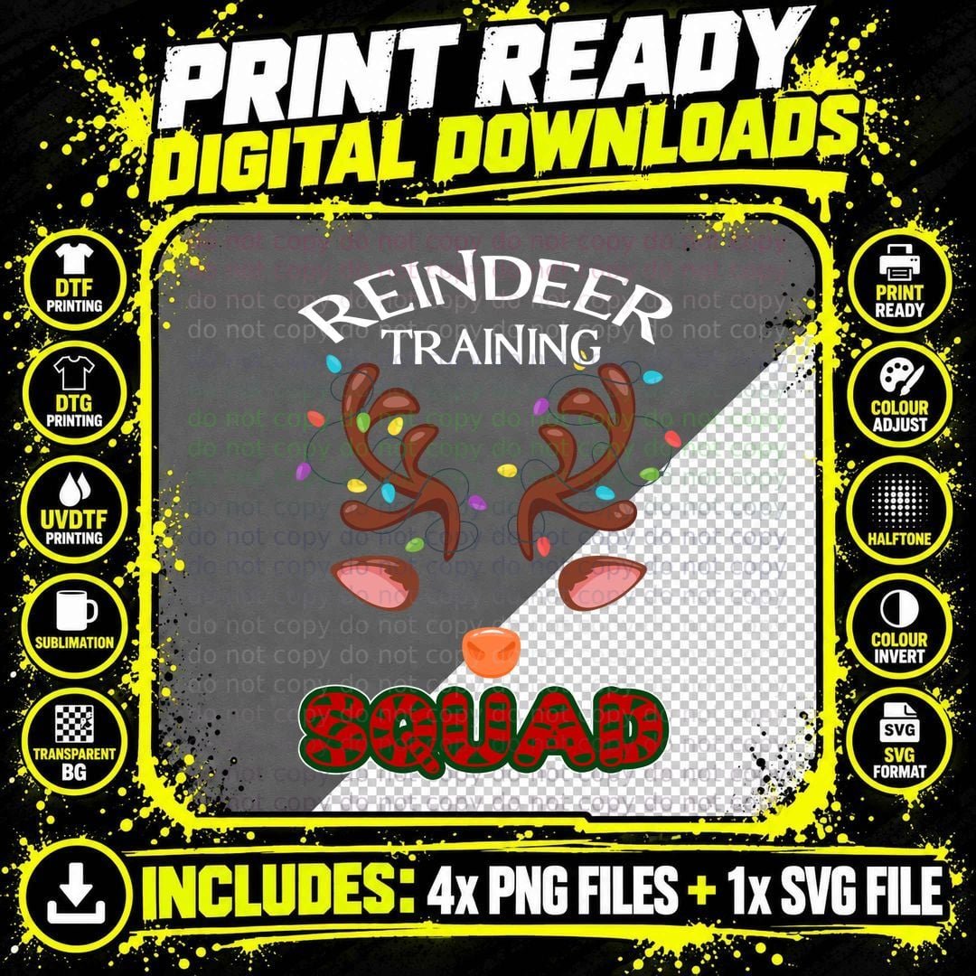 Christmas Reindeer T-Shirt, Festive Holiday Print Png SVG Digital Bundle