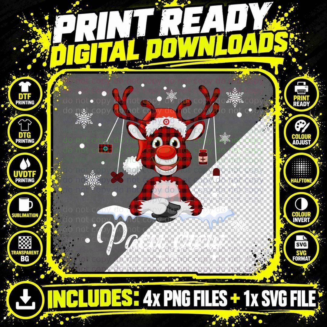 Christmas Reindeer T-Shirt, Festive Plaid Design Png SVG Digital Bundle