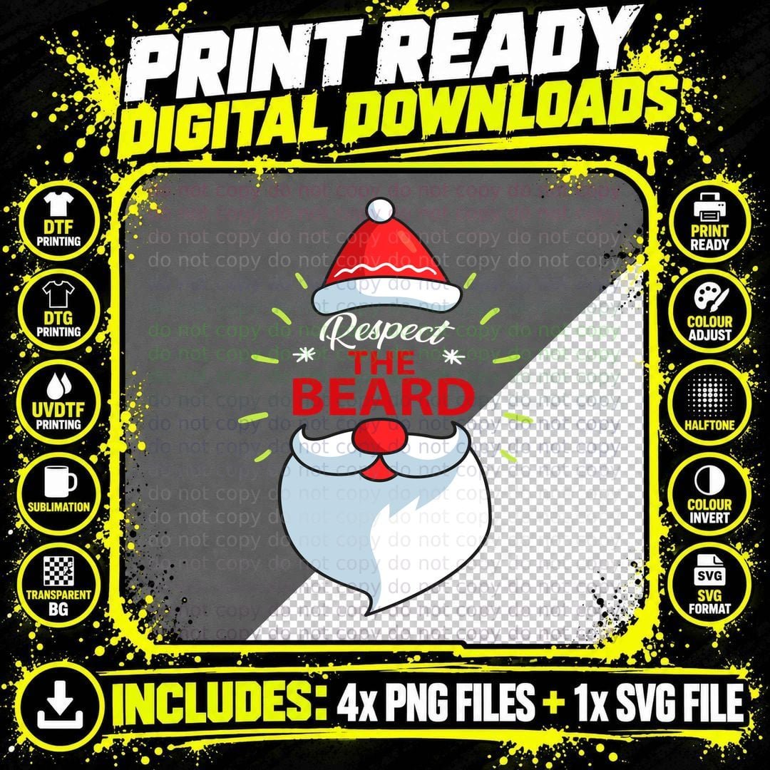 Christmas Santa Beard T-Shirt, Festive Holiday Theme Png SVG Digital Bundle