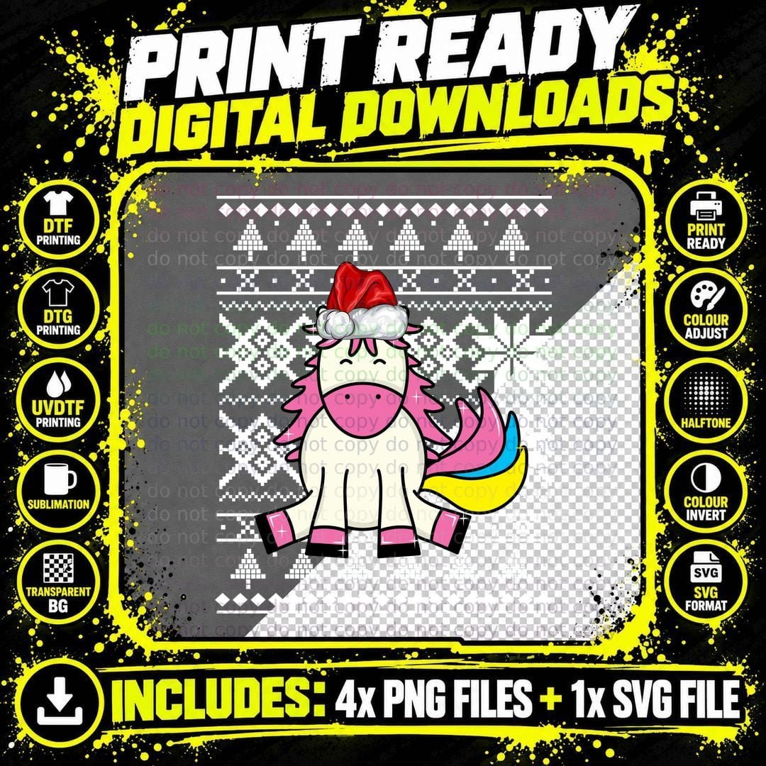 Christmas Santa Hat Unicorn T-Shirt Png SVG Digital Bundle