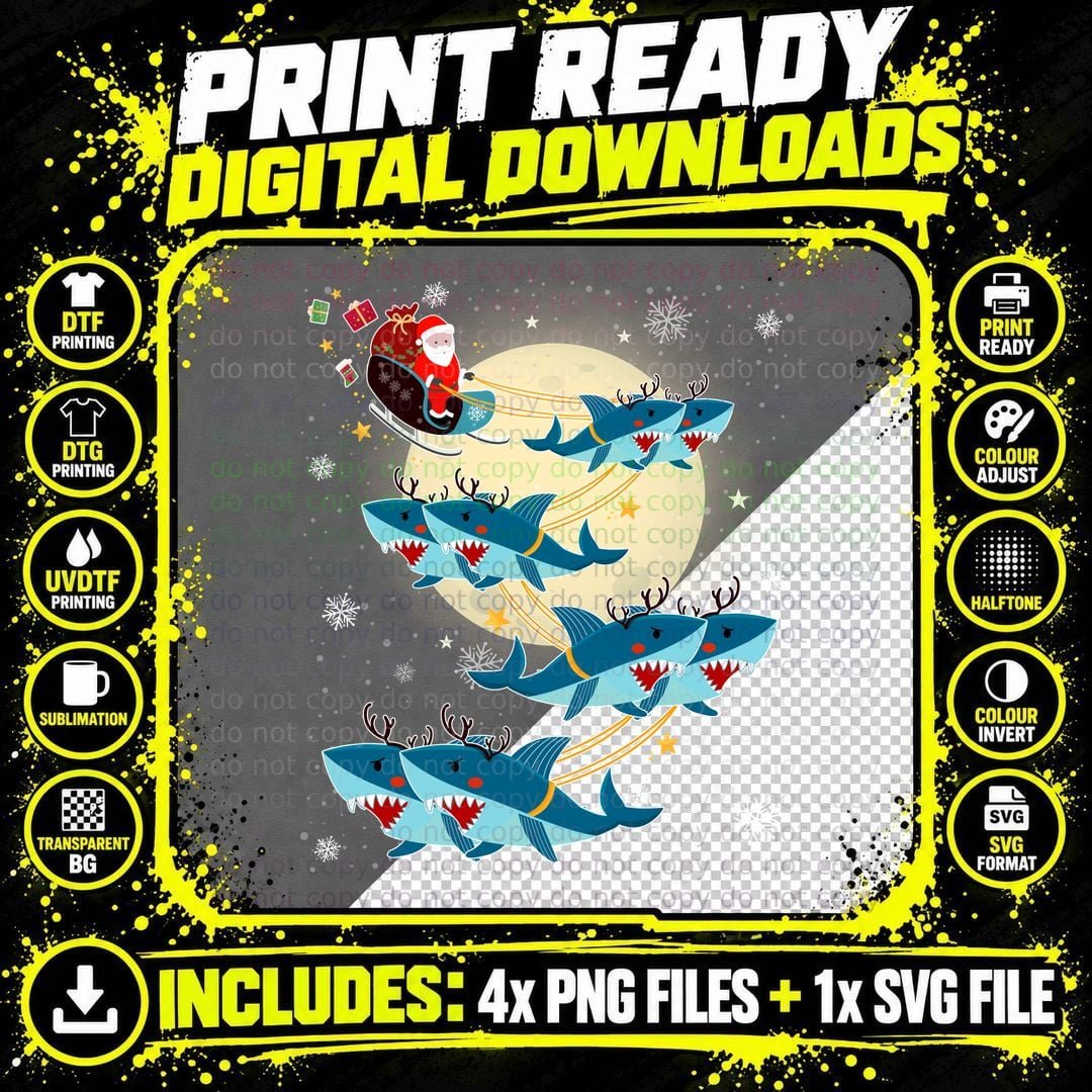 Christmas Shark Reindeer T-Shirt, Festive Holiday Print Png SVG Digital Bundle