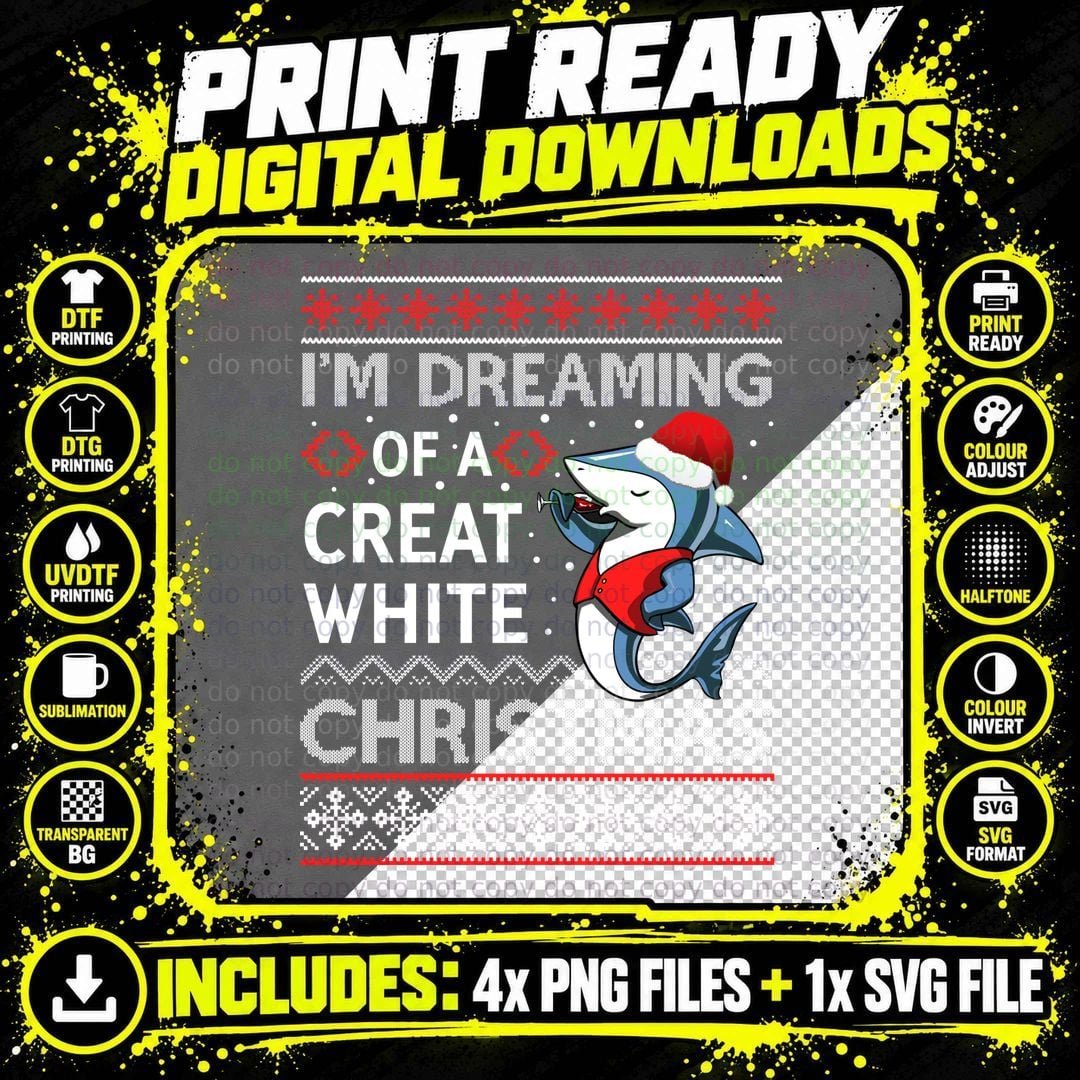 Christmas Shark T-Shirt, Festive Holiday Print Png SVG Digital Bundle
