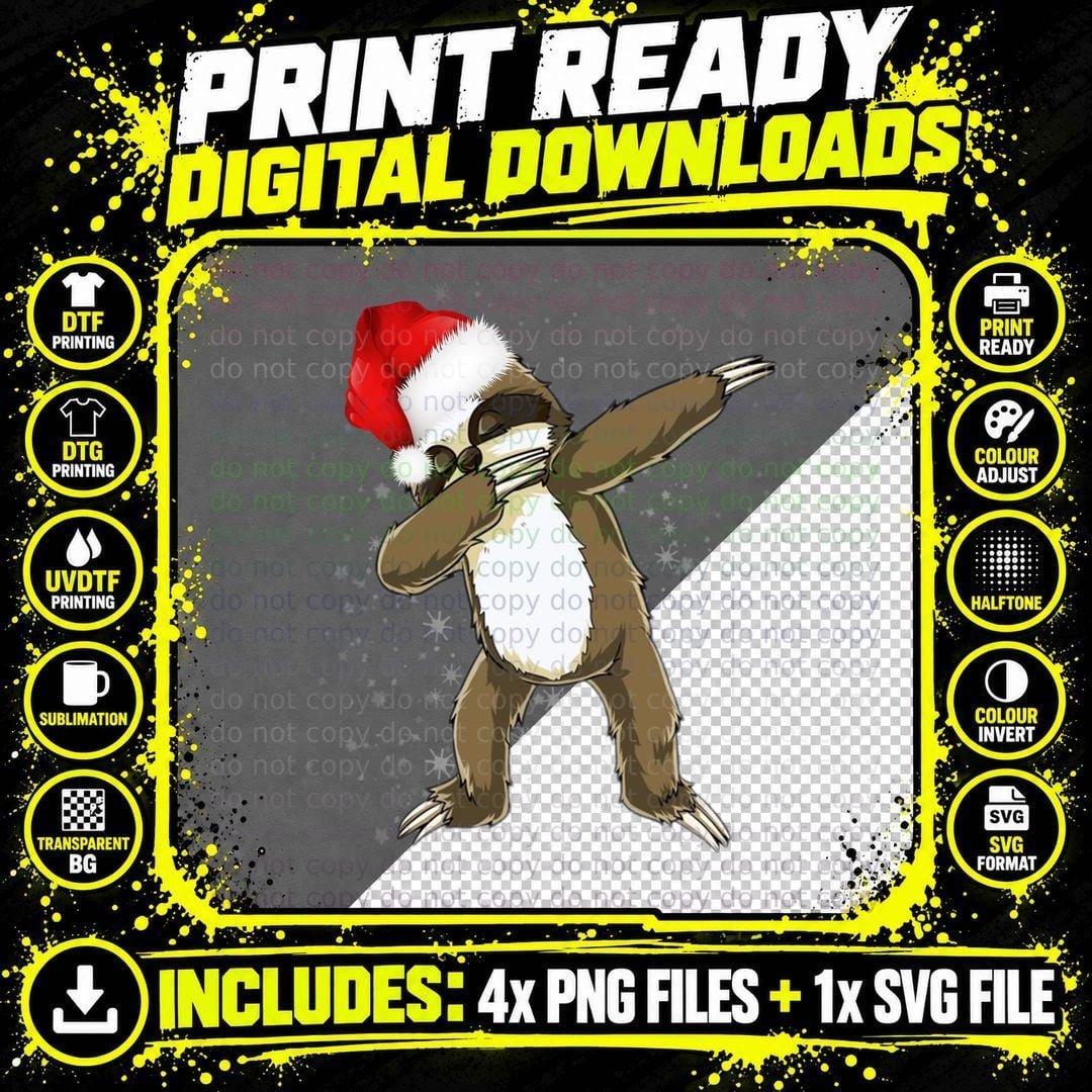 Christmas Sloth Dabbing T-Shirt, Festive Holiday Style Png SVG Digital Bundle