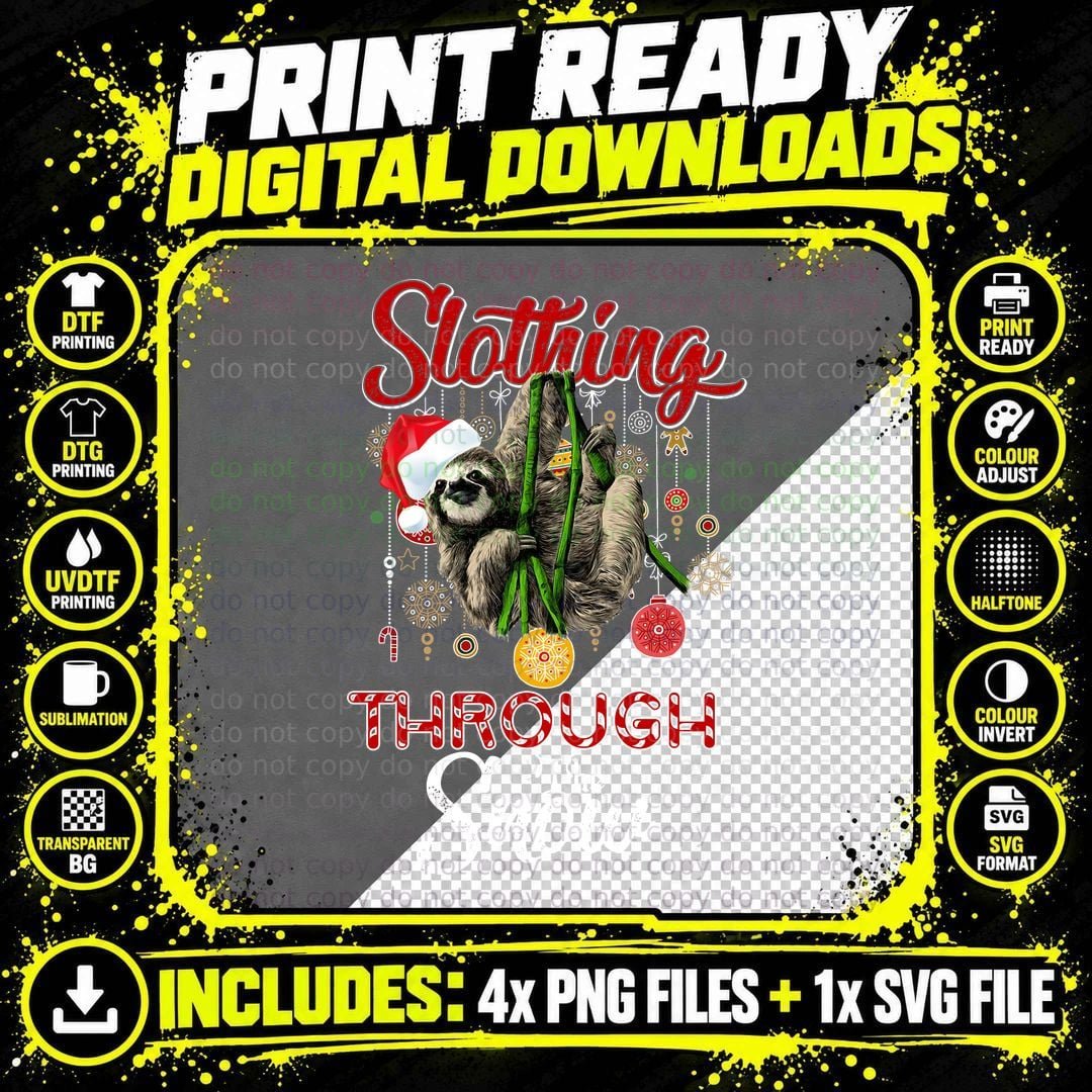 Christmas Sloth T-Shirt, Festive Holiday Print Png SVG Digital Bundle