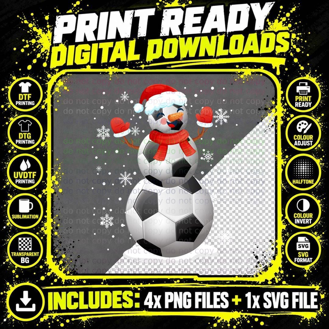 Christmas Soccer Snowman T-Shirt, Festive Sports Theme Png SVG Digital Bundle