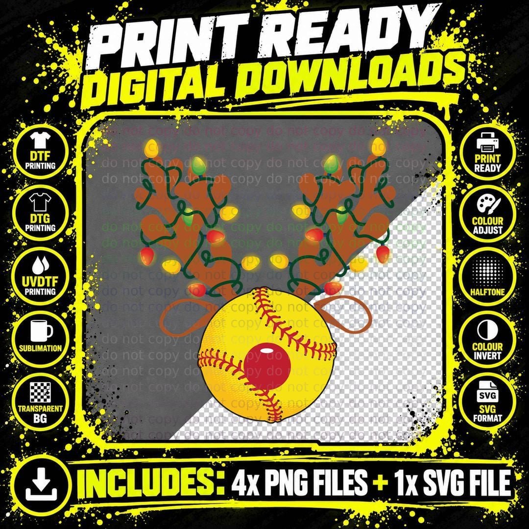 Christmas Softball Reindeer T-Shirt Png SVG Digital Bundle