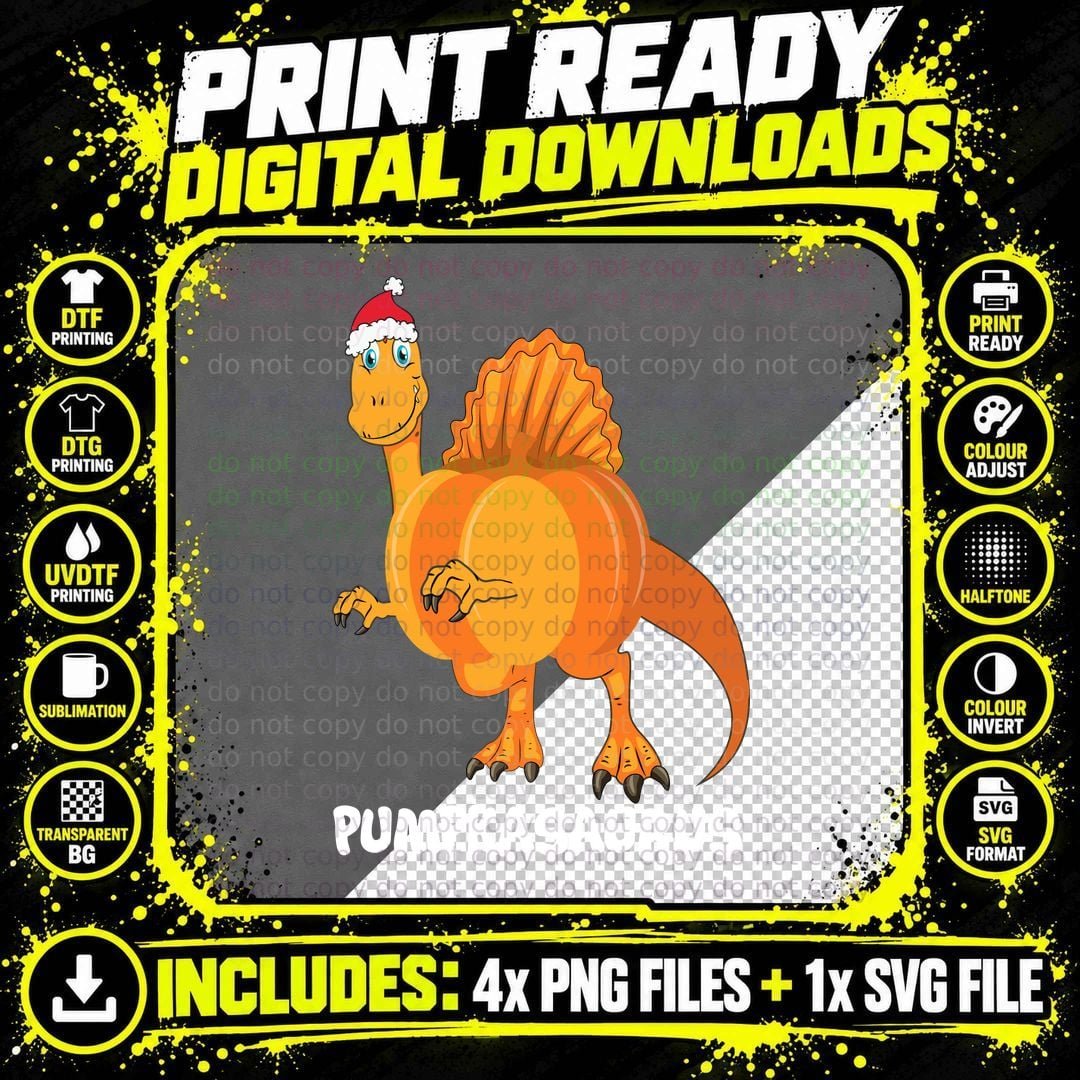 Christmas Spinosaurus T-Shirt, Festive Dinosaur Design Png SVG Digital Bundle