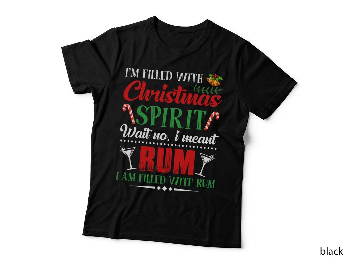 Christmas Spirits Rum T-Shirt, Festive Holiday Theme, Holiday Party Wear