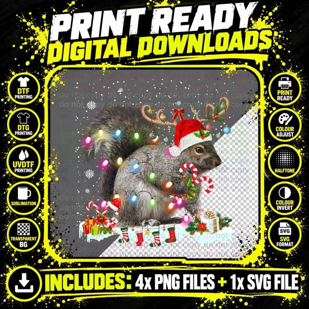 Christmas Squirrel Noel T-Shirt, Festive Holiday Print Png SVG Digital Bundle