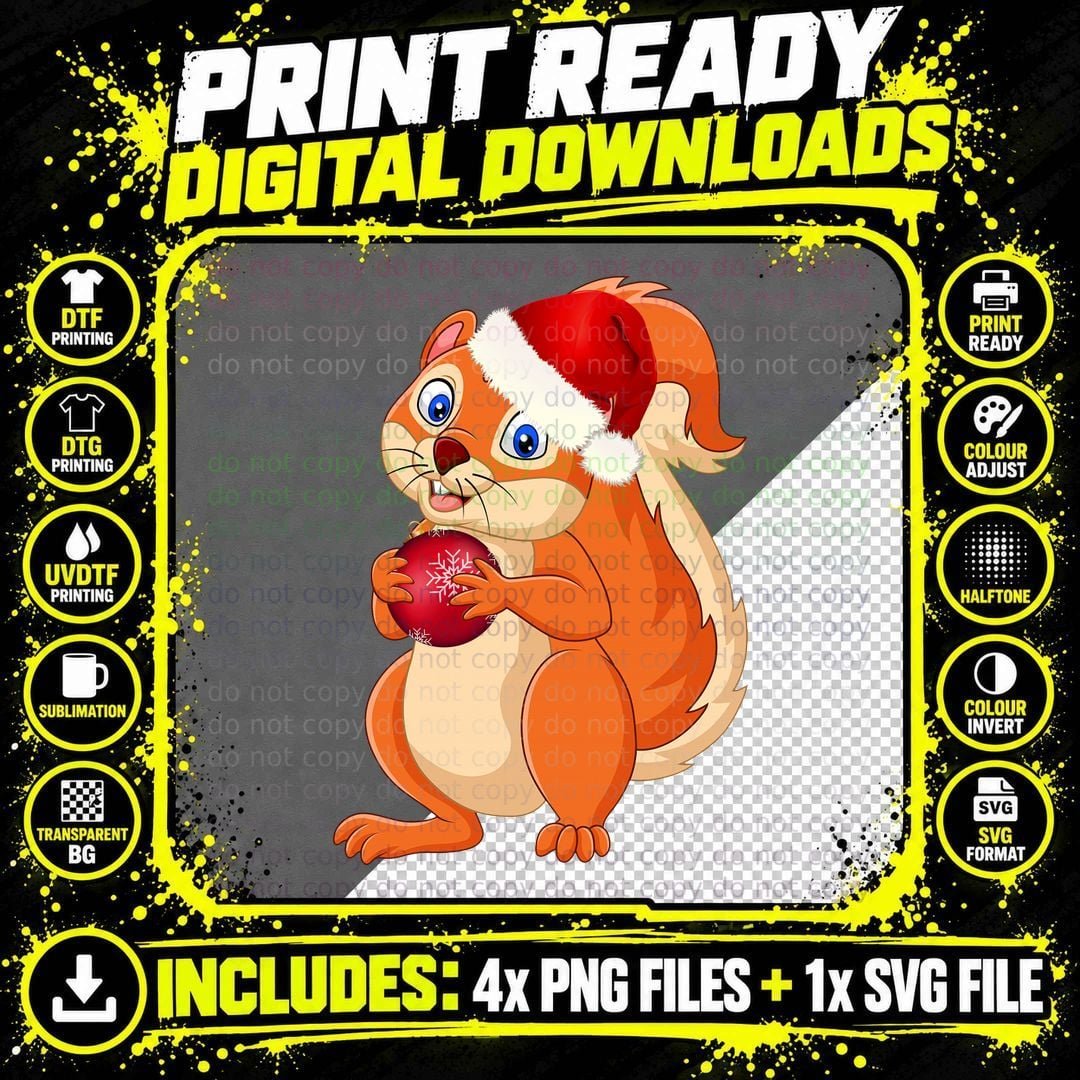 Christmas Squirrel T-Shirt, Festive Holiday Design Png SVG Digital Bundle
