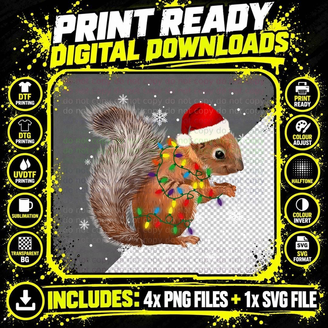 Christmas Squirrel T-Shirt, Festive Holiday Print Png SVG Digital Bundle