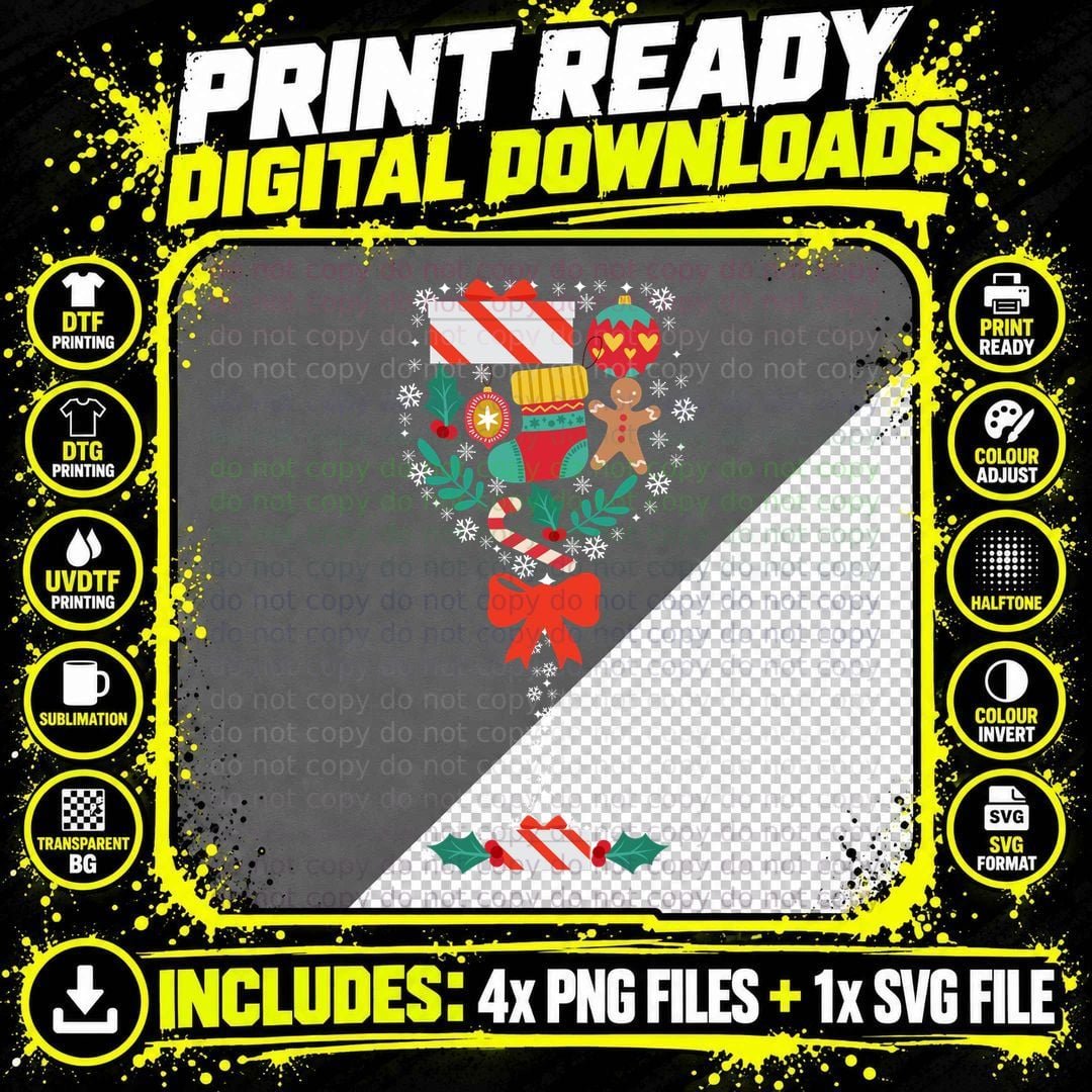 Christmas Stocking T-Shirt, Festive Holiday Print Png SVG Digital Bundle