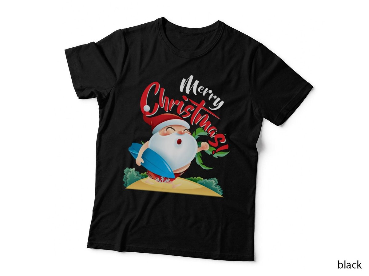 Christmas Surfing Santa T-Shirt, Hawaiian Beach Style
