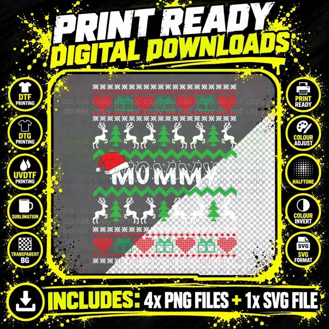 Christmas Sweater Design, Festive Holiday Print T-Shirt Png SVG Digital Bundle