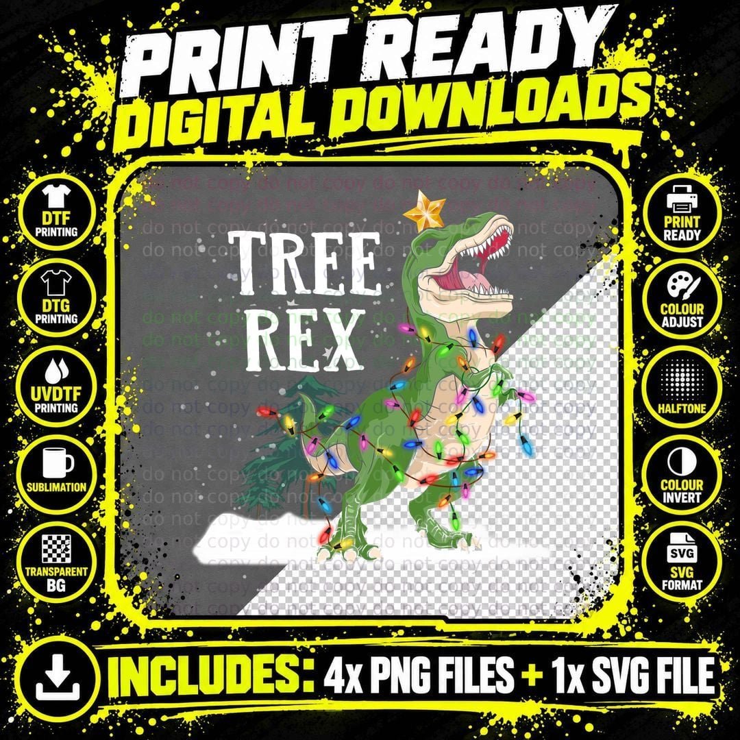Christmas T-Rex T-Shirt, Festive Dinosaur Design Png SVG Digital Bundle