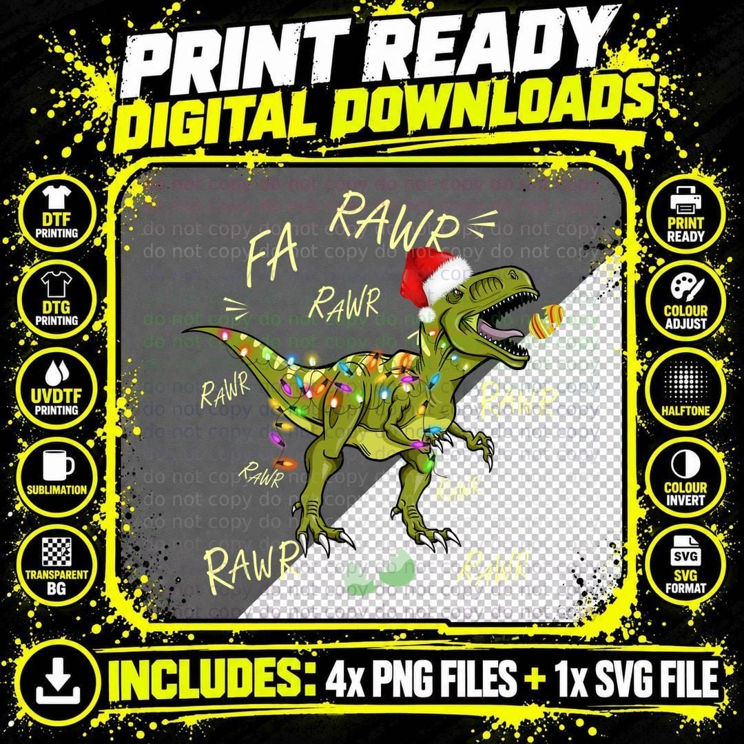 Christmas T-Rex T-Shirt, Festive Dinosaur Design Png SVG Digital Bundle