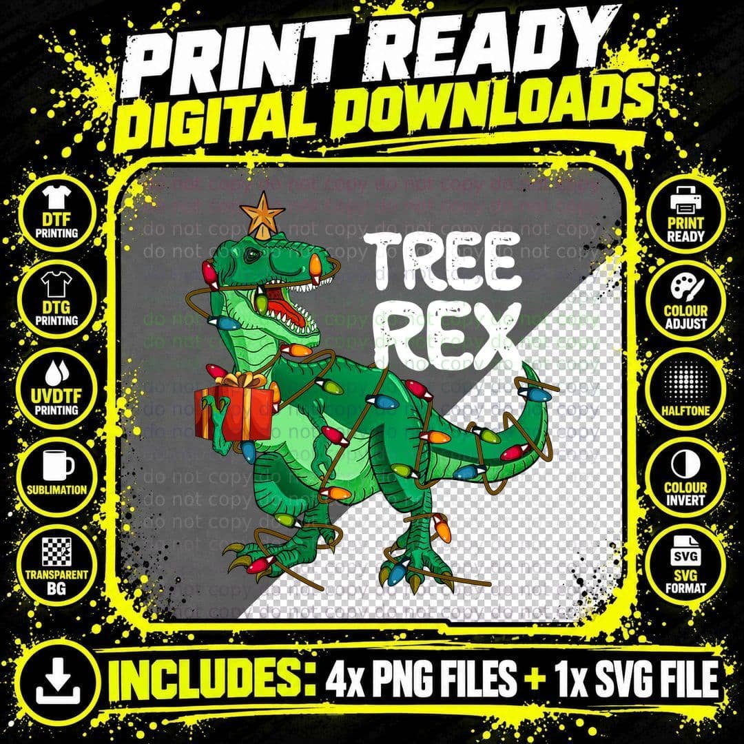 Christmas T-Rex T-Shirt, Festive Holiday Design Png SVG Digital Bundle