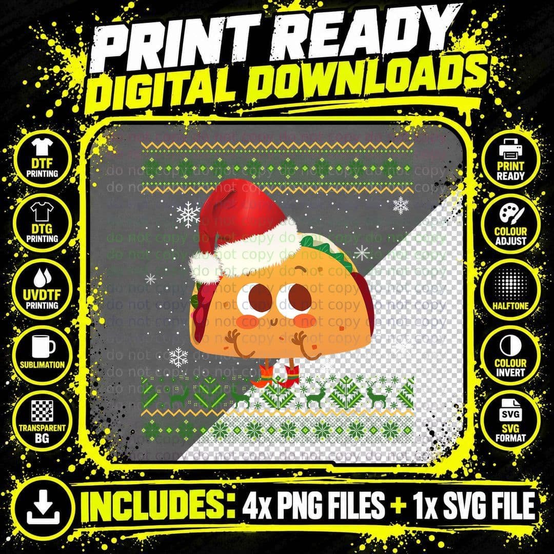 Christmas Taco T-Shirt, Festive Holiday Design Png SVG Digital Bundle