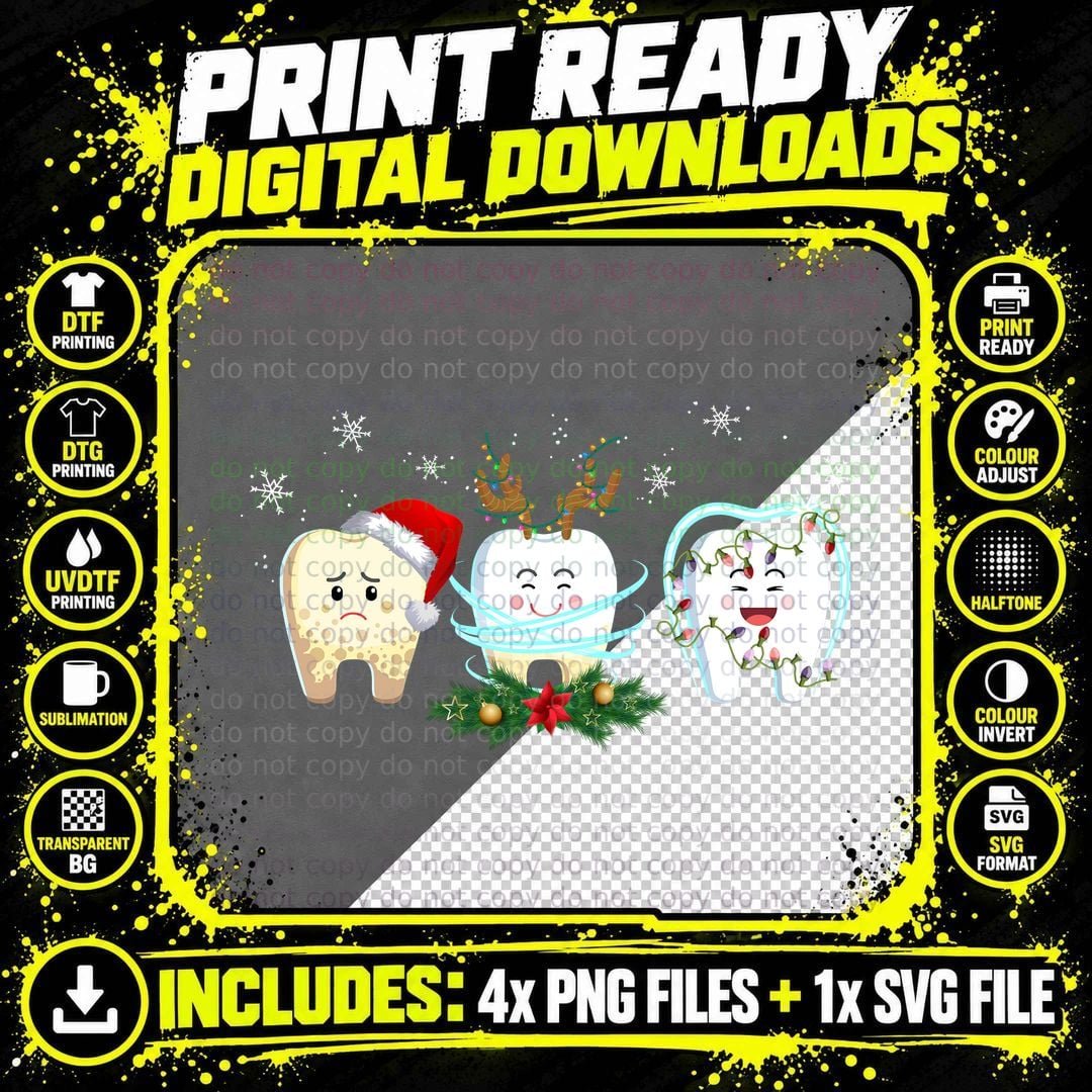 Christmas Teeth T-Shirt, Festive Dental Theme Png SVG Digital Bundle