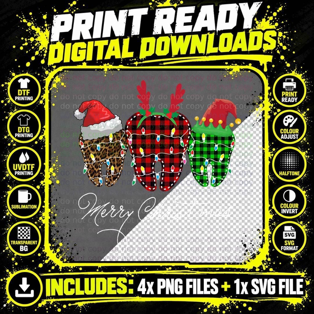 Christmas Teeth T-Shirt, Festive Holiday Print Png SVG Digital Bundle