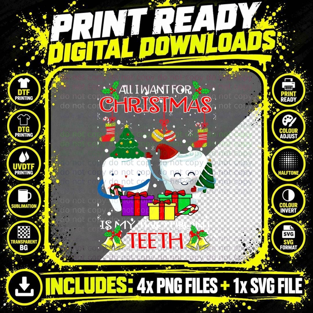 Christmas Teeth T-Shirt, Festive Holiday Theme Png SVG Digital Bundle