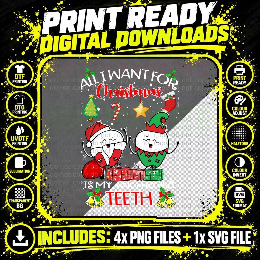Christmas Teeth, Holiday Cheer, Festive Fun T-Shirt Png SVG Digital Bundle