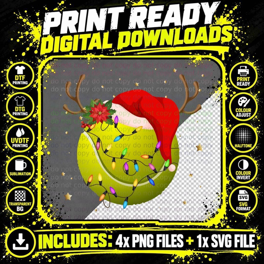 Christmas Tennis Ball T-Shirt, Festive Holiday Print Png SVG Digital Bundle