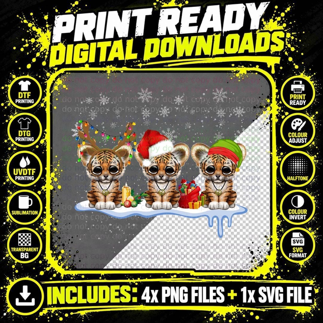 Christmas Tiger Cubs T-Shirt, Festive Holiday Design Png SVG Digital Bundle
