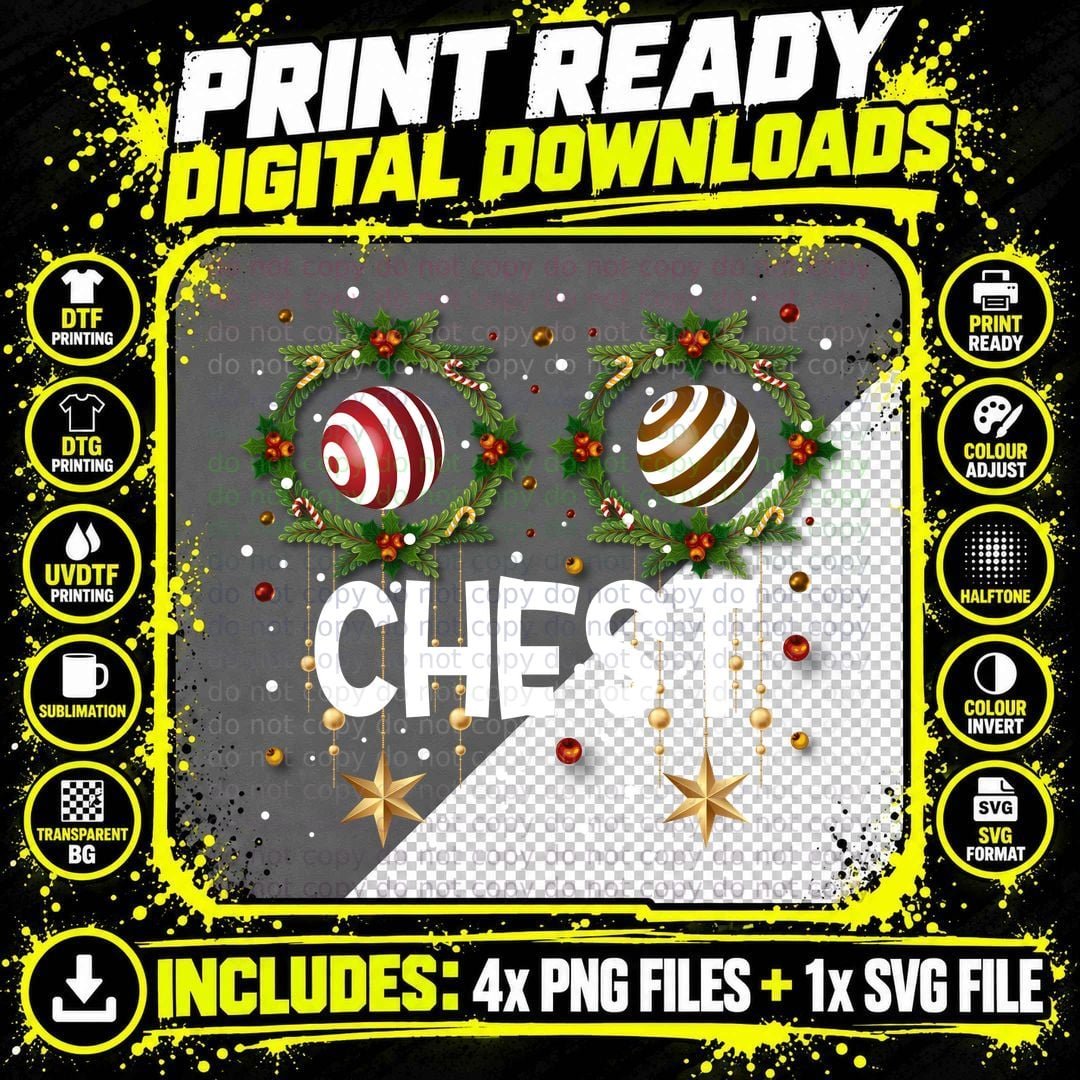 Christmas Tinsel Tits Chest Funny T-Shirt Png SVG Digital Bundle