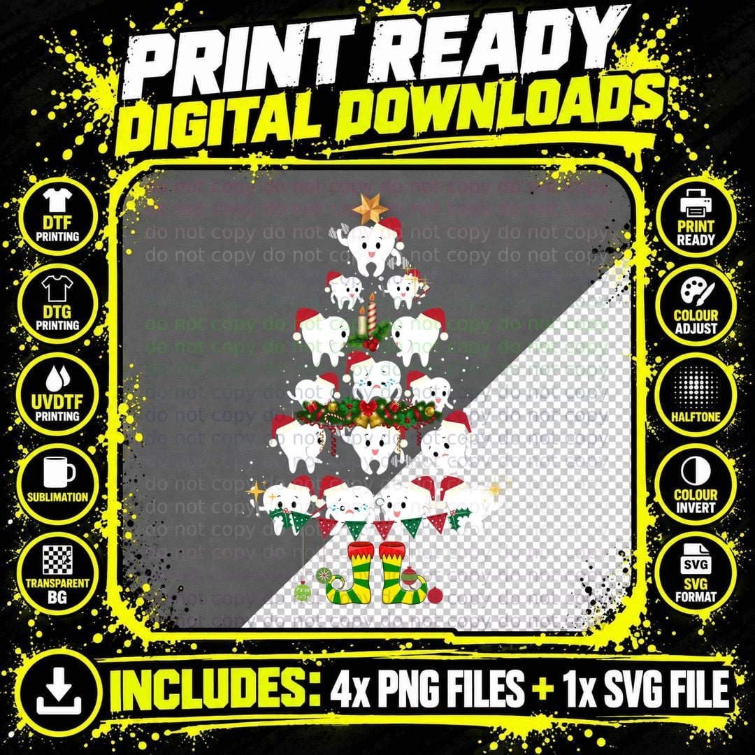 Christmas Tooth Tree T-Shirt, Festive Holiday Design Png SVG Digital Bundle