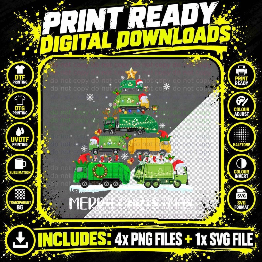 Christmas Tree Garbage Trucks T-Shirt, Holiday Decor Png SVG Digital Bundle