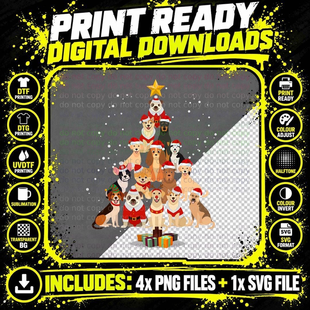 Christmas Tree Made from Dogs All Breeds T-Shirt Png SVG Digital Bundle