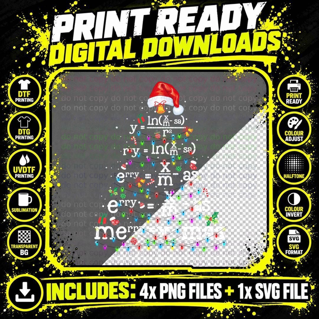 Christmas Tree Mathematics T-Shirt, Festive Math Print Png SVG Digital Bundle