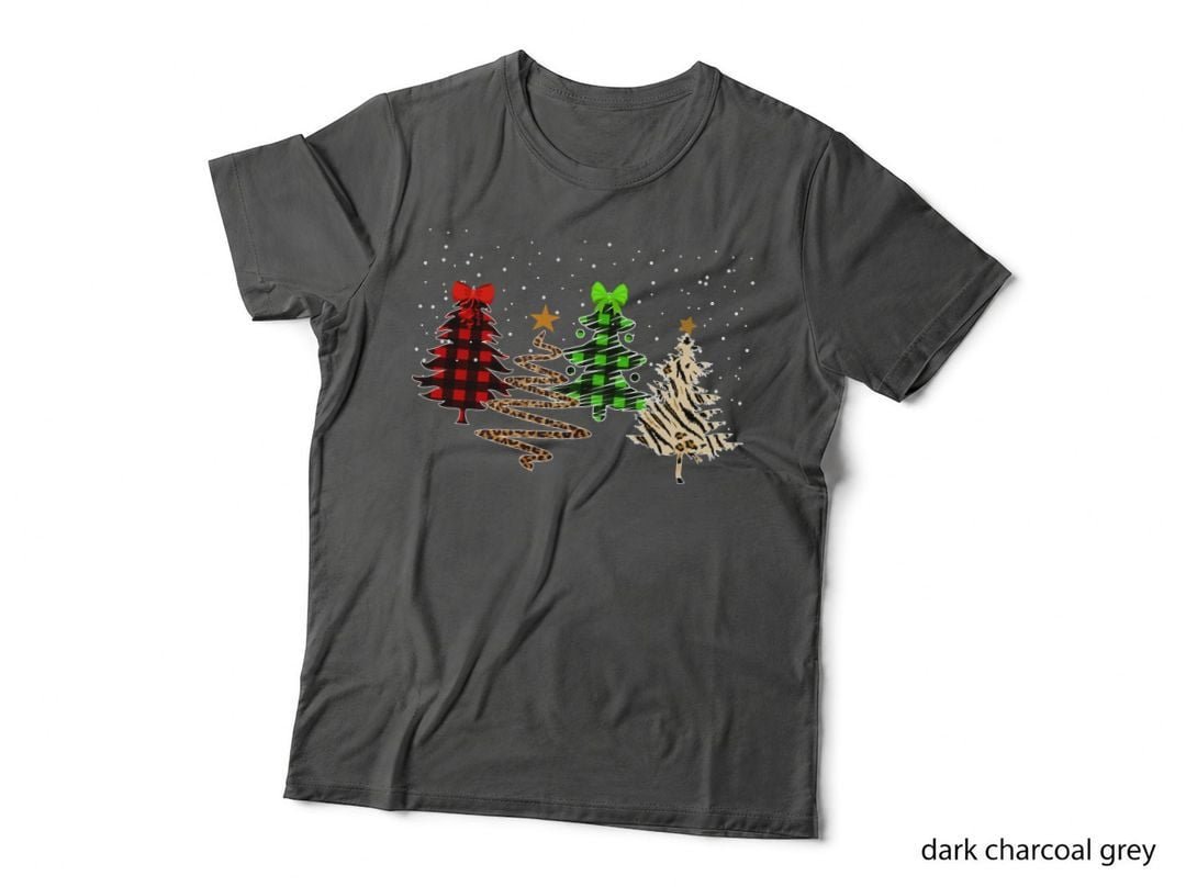 Christmas Tree T-Shirt, Buffalo Plaid & Leopard Print, Festive Holiday Wear