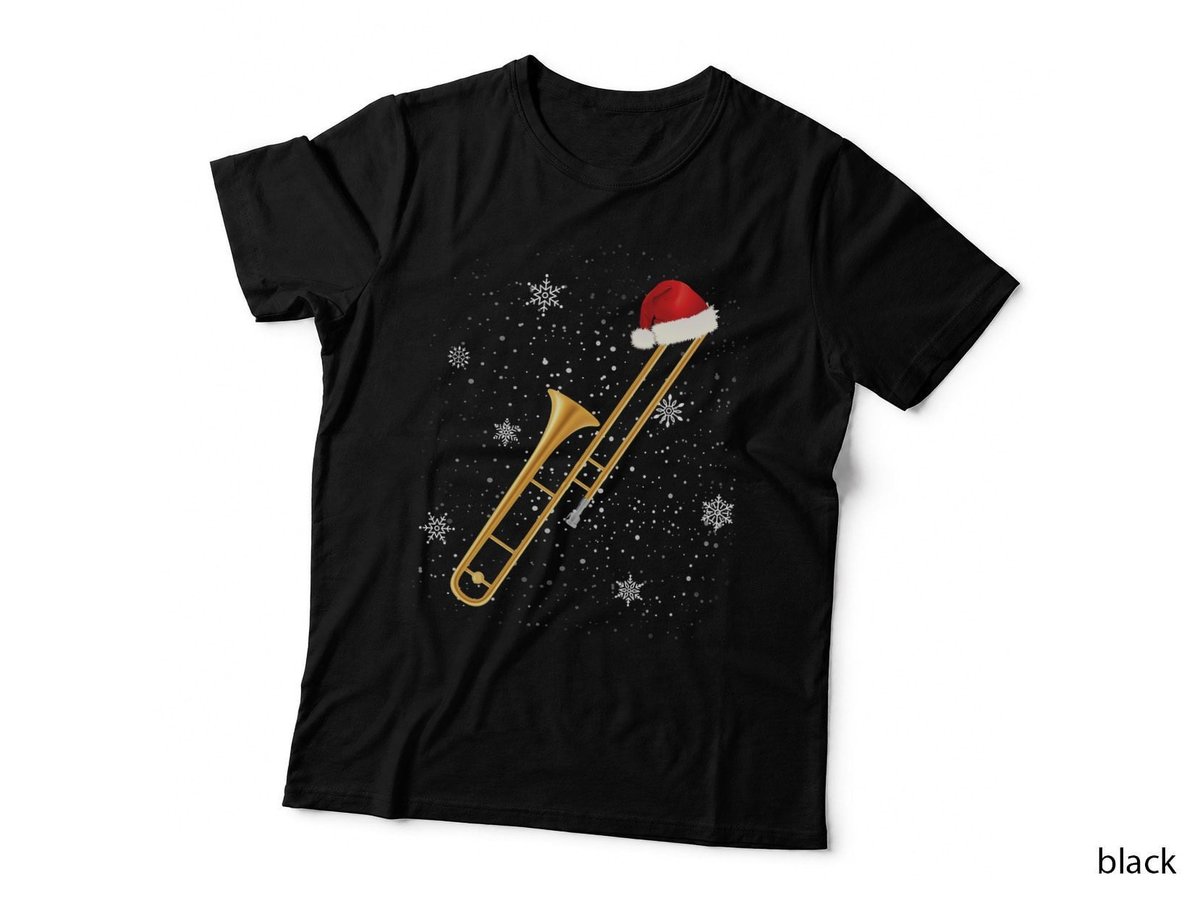 Christmas Trombone Santa Hat T-Shirt, Festive Music Theme, Holiday Gift Idea