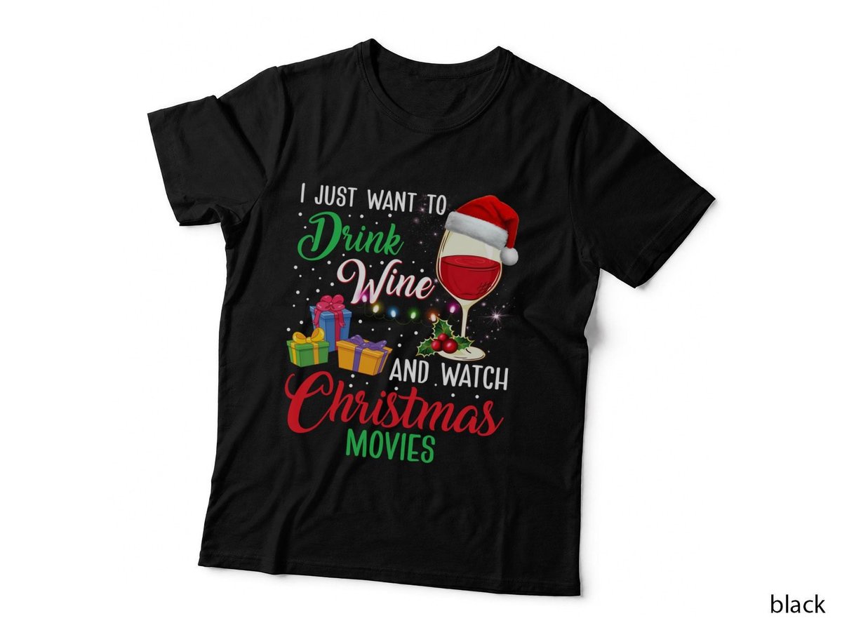 Christmas Wine Glass Santa Hat T-Shirt, Festive Holiday Style