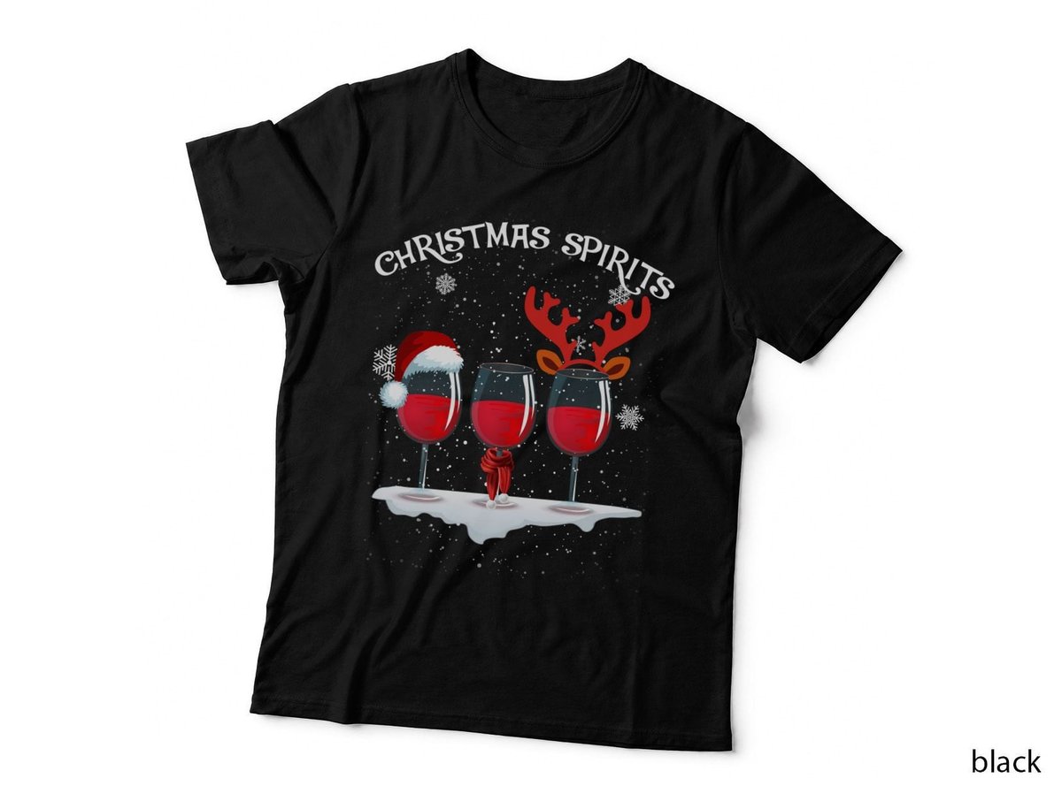 Christmas Wine Glass T-Shirt, Funny Xmas Spirits, Holiday Party Wear