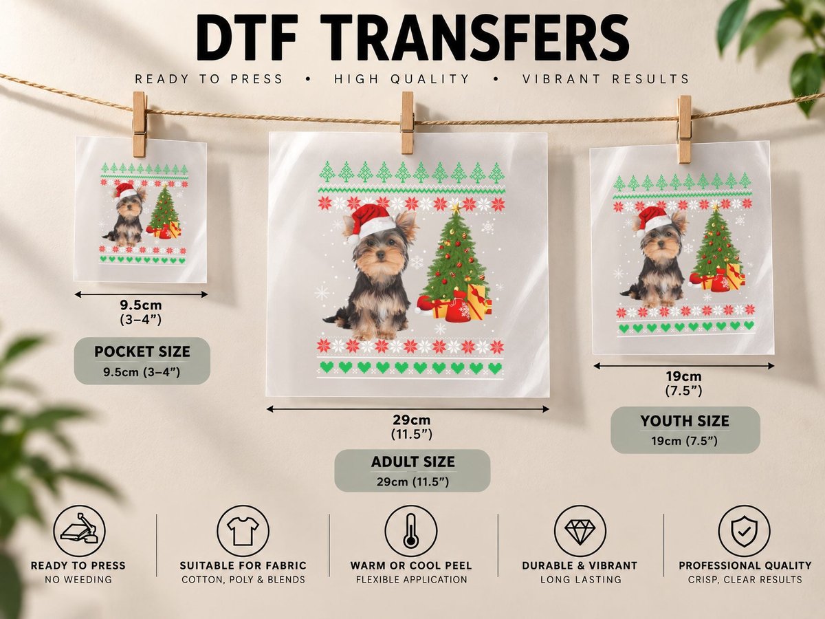 Christmas Yorkie Santa Hat, Festive Pet, Pet Lover DTF Transfer Iron On